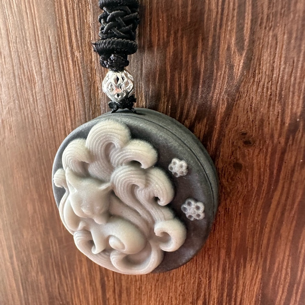 Tai Chi Stone Nine Tail Fox Pendant on Black Adjustable Rope - Picture 5 of 15